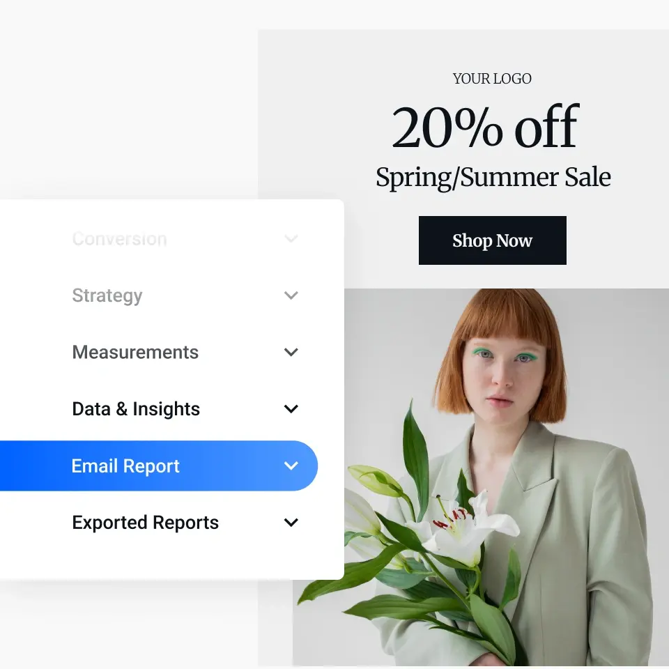 A retail promotional email with a modal that highlights the option Email Report